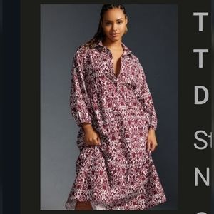 Burgundy and White Bettina Tiered Shirt Dress by Maeve